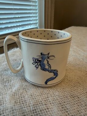 Anthropologie Sketchbook Mug Cats Ciao Bella Polka Dots Stoneware Ceramic Cup